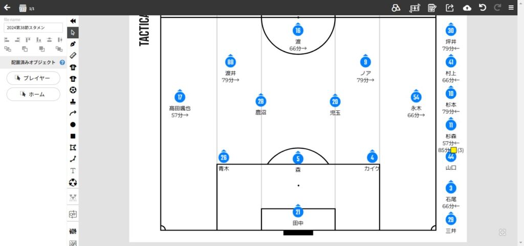 2024.J2第38節.栃木戦のスタメン