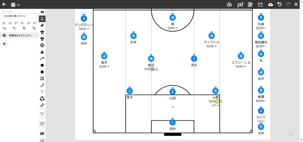 2025年J2第18節.FC今治戦のスタメン