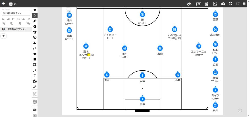 2025年J2第24節.愛媛FC戦のスタメン