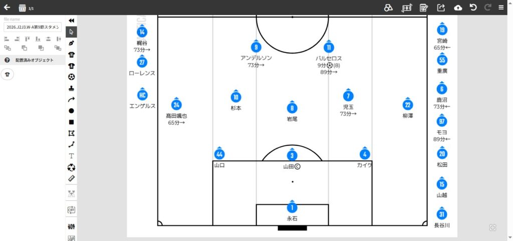 2026年J2J3百年構想リーグ第9節.FC大阪戦のスタメン