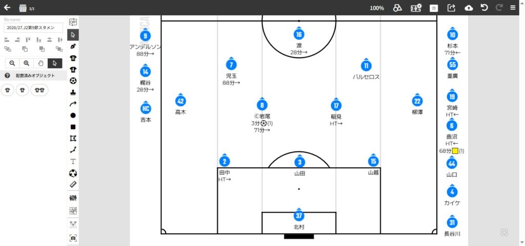 2026/27.J2第9節.アルビレックス新潟戦のスタメン